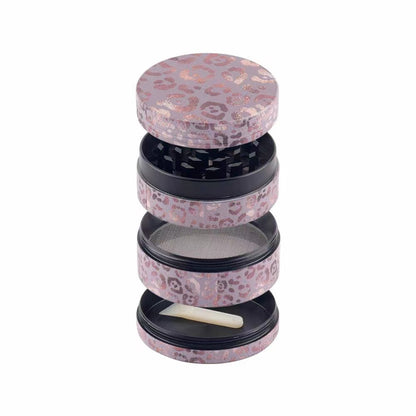 Pink Leopard Print Aluminum Herb and Tobacco Grinder, Herbal Grinder, 4 layers