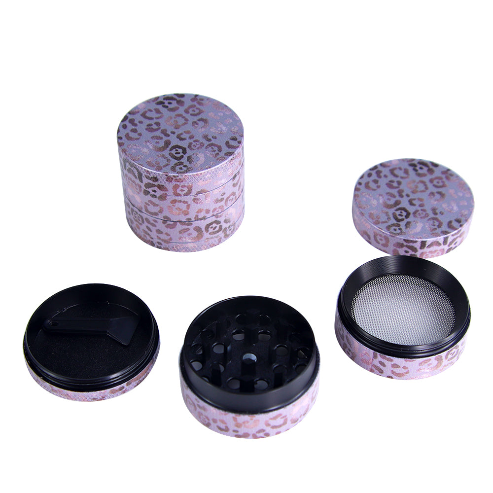 Pink Leopard Print Aluminum Herb and Tobacco Grinder, Herbal Grinder, 4 layers