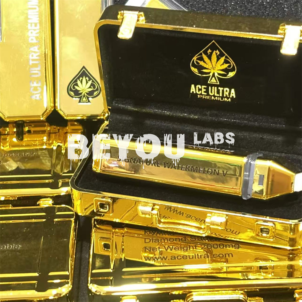 2000mg Muhameds ACE Ultra Empty Diamonds Gold Carts Suitcase USB Rechargable Electric Vape Blinker Light Up Pod Kit