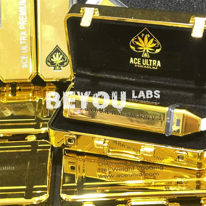 2000mg Muhameds ACE Ultra Empty Diamonds Gold Carts Suitcase USB Rechargable Electric Vape Blinker Light Up Pod Kit