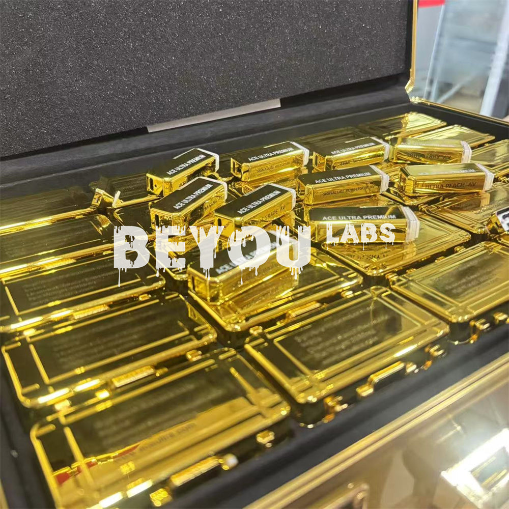2000mg Muhameds ACE Ultra Empty Diamonds Gold Carts Suitcase USB Rechargable Electric Vape Blinker Light Up Pod Kit