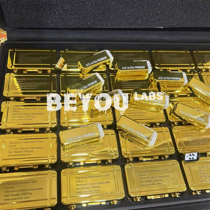 2000mg Muhameds ACE Ultra Empty Diamonds Gold Carts Suitcase USB Rechargable Electric Vape Blinker Light Up Pod Kit