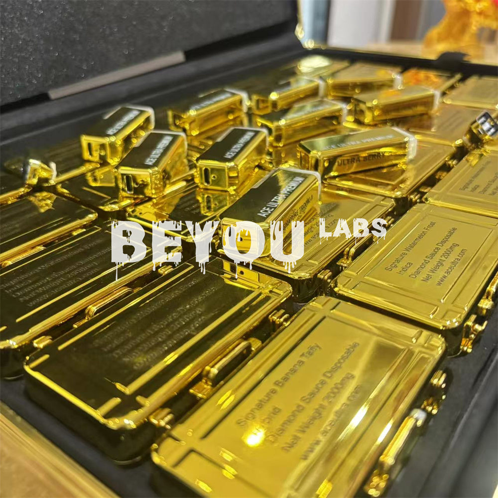 2000mg Muhameds ACE Ultra Empty Diamonds Gold Carts Suitcase USB Rechargable Electric Vape Blinker Light Up Pod Kit