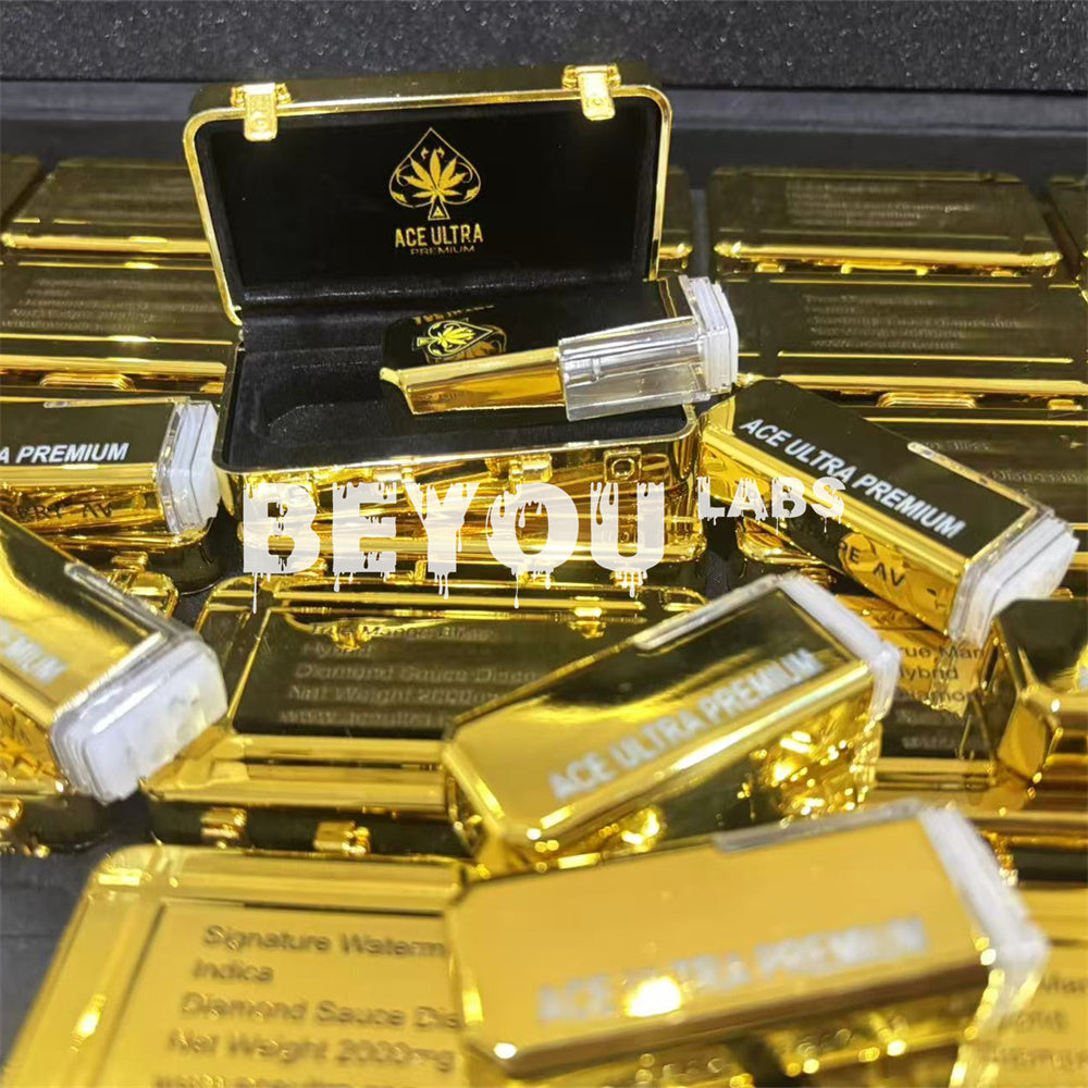 2000mg Muhameds ACE Ultra Empty Diamonds Gold Carts Suitcase USB Rechargable Electric Vape Blinker Light Up Pod Kit