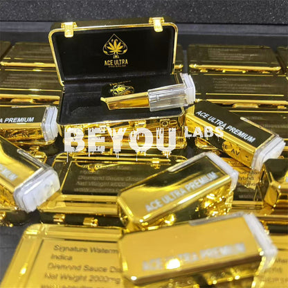 2000mg Muhameds ACE Ultra Empty Diamonds Gold Carts Suitcase USB Rechargable Electric Vape Blinker Light Up Pod Kit