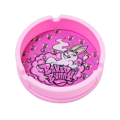 Pink Round Cigar Ashtray With Silicone Set Glass Bottom