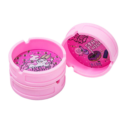 Pink Round Cigar Ashtray With Silicone Set Glass Bottom