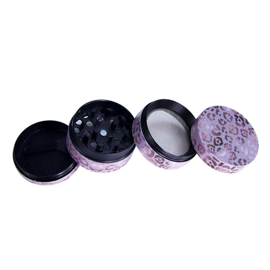 Pink Leopard Print Aluminum Herb and Tobacco Grinder, Herbal Grinder, 4 layers