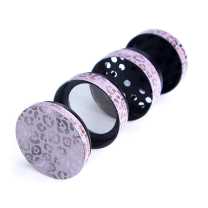 Pink Leopard Print Aluminum Herb and Tobacco Grinder, Herbal Grinder, 4 layers